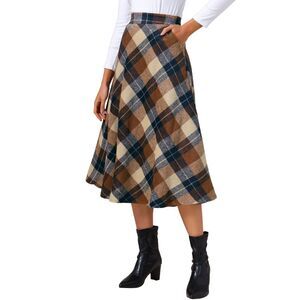 Women's Vintage Plaid High Waist A-Line Tartan Long Maxi Skirt with Pockets